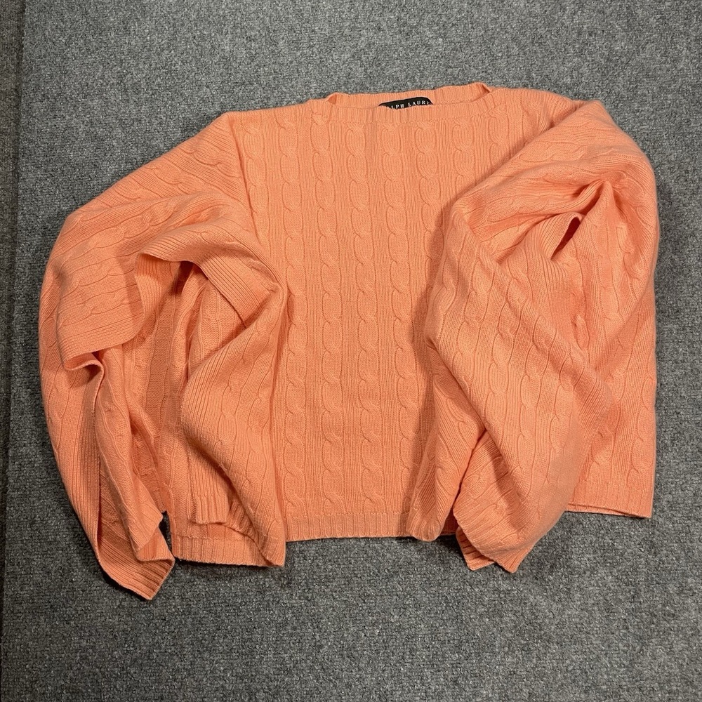 Ralph Lauren Cape Cable Knit Cardigan Cashmere Kimono Poncho M/L Orange Pullover